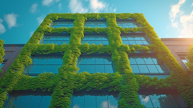 El cielo azul y la hiedra verde cubren una casa de vidrio