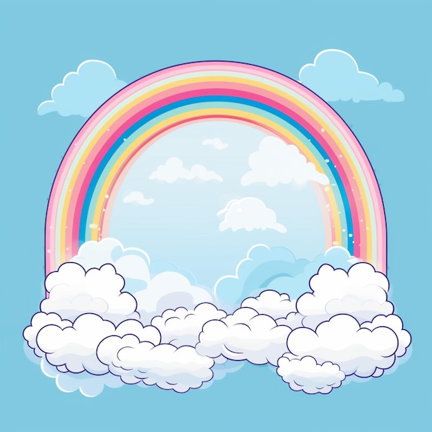 Cielo azul con ilustración de fondo de arco iris