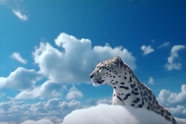 Foto un cielo azul con un leopardo dentro.