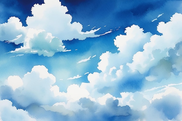 El cielo azul y las nubes acuarela textura de fondo