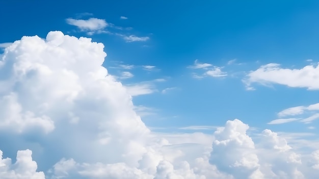 Un cielo azul con nubes y un avión en el cielo.