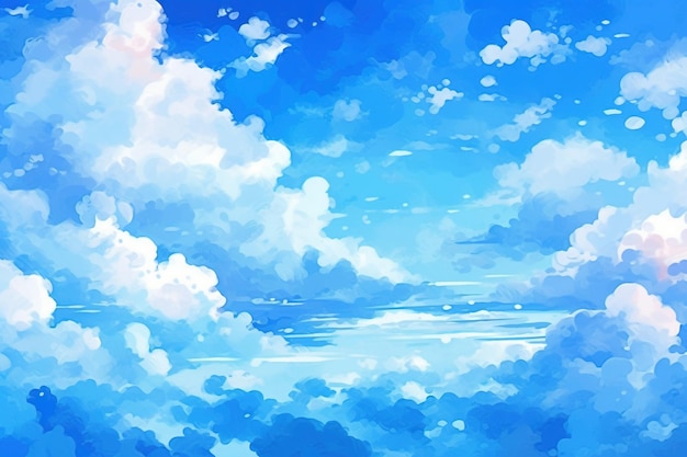 Cielo azul con nubes blancas Fondo de acuarela Ilustración dibujada a mano con imágenes generadas por AIG