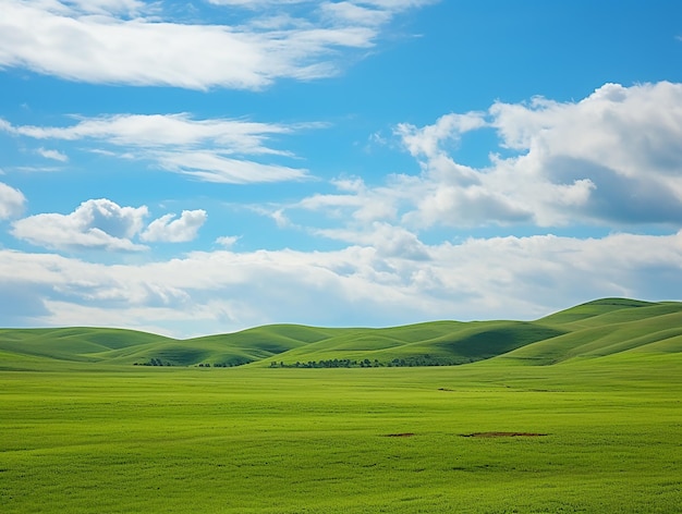 Cielo azul y nubes blancas sobre la pradera.