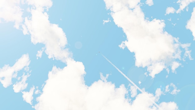 Foto un cielo azul con nubes y una estela de chorro.