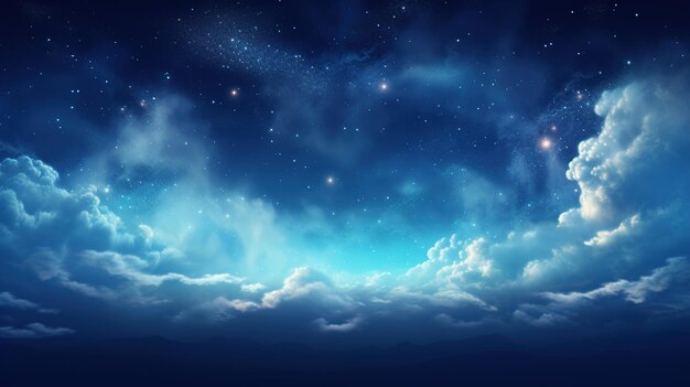 un cielo azul con nubes y estrellas