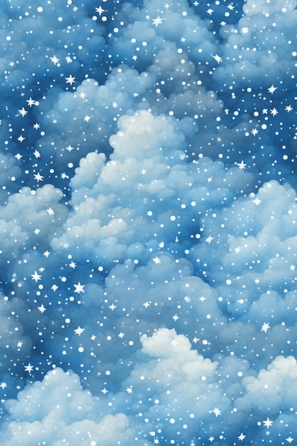 un cielo azul con nubes y estrellas