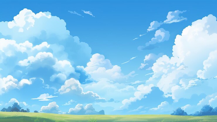 cielo azul con nubes fondo de estilo anime