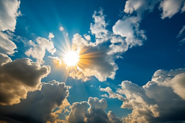 Foto cielo azul con nubes y fotografía del sol