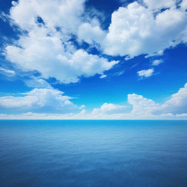 Un cielo azul con nubes y una gran masa de agua.
