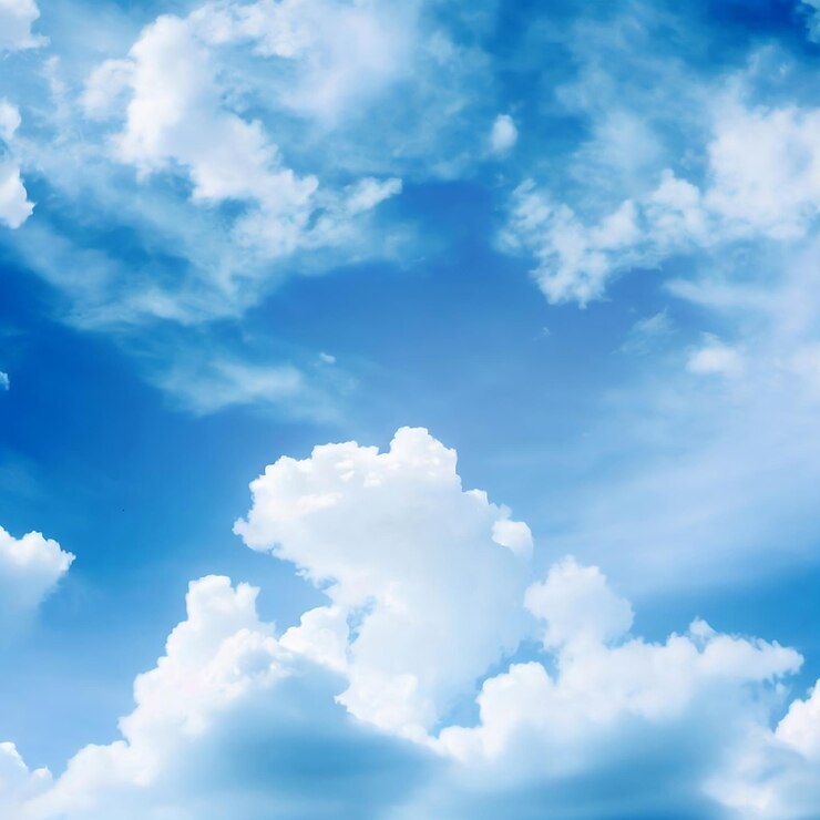 Cielo azul con nubes y la nube de palabras