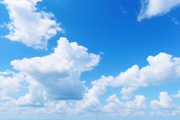 un cielo azul con nubes y el océano en el fondo