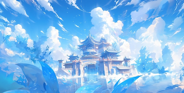 cielo azul y nubes un palacio majestuoso de china en el cielo azul estudio ghibli