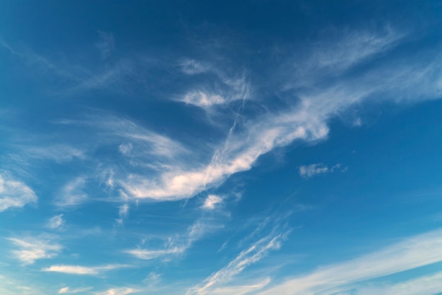 Cielo azul con nubes de plumas blancas de diferentes formas