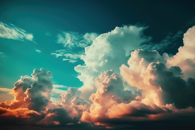 Un cielo azul con nubes y el sol.