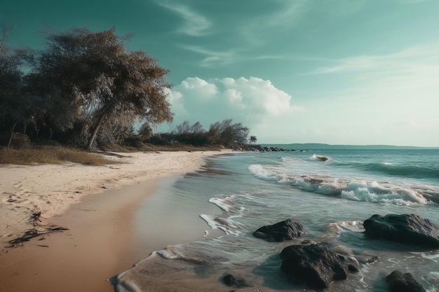 Foto cielo azul de las rocas de la playa