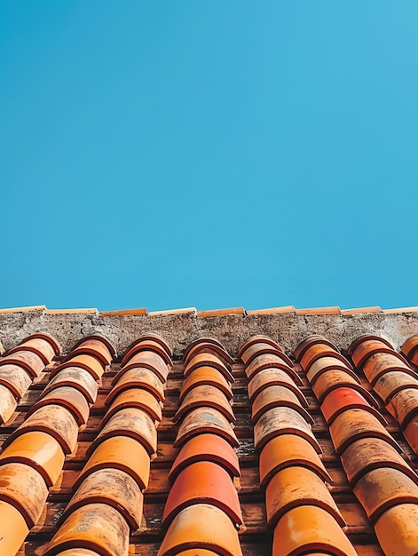 El cielo azul sobre el techo de terracota