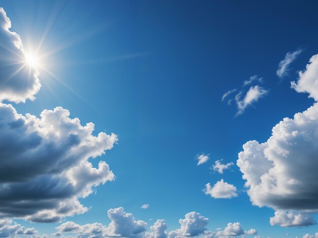 Cielo azul suave y detallado con algunas nubes blancas y sol