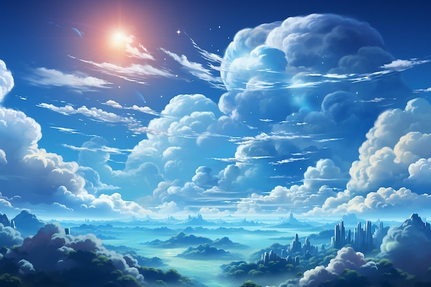 Cielo brillante con nubes esponjosas Obra de arte animada