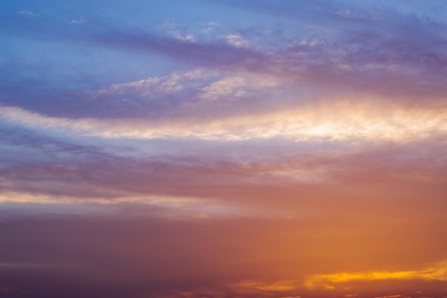 Cielo colorido dramático de la tarde después de la puesta del sol