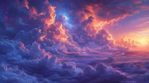 El cielo colorido lleno de nubes abundantes