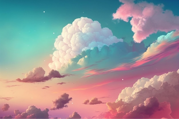 Un cielo colorido con nubes y un arco iris.