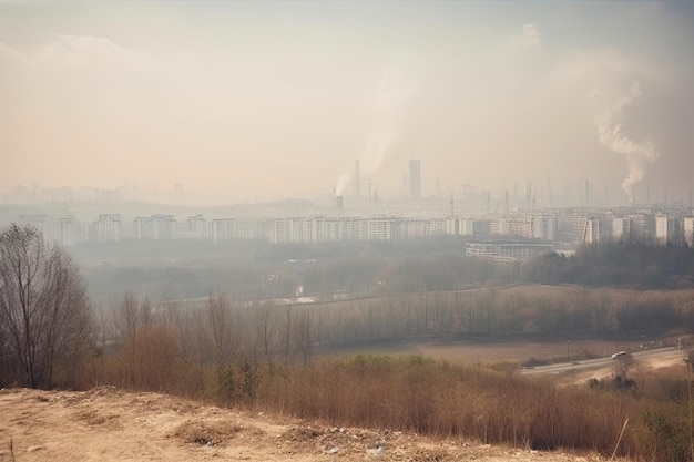 Foto cielo contaminado con smog con vistas al paisaje natural o al paisaje urbano en el fondo