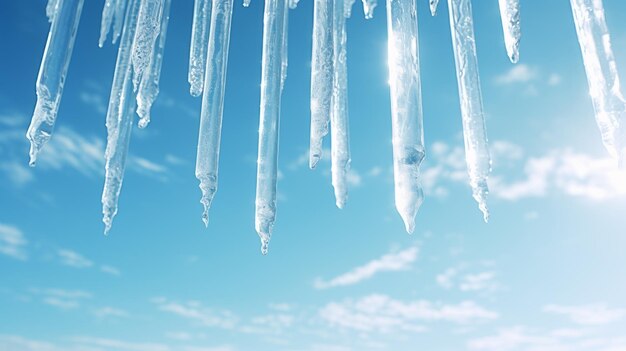 Foto cielo despejado cristal de hielo brillante colgando hielo belleza de invierno8k