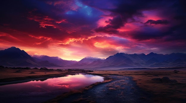 Cielo dramático sobre las montañas al atardecer en Kazajistán