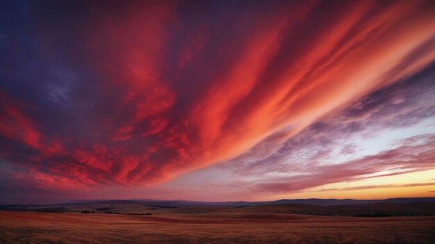 Cielo dramático con variación extrema del color del cielo y nubes en color rojo azul naranja rosa