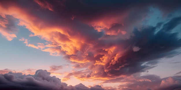 Cielo escénico del atardecer adornado con cautivadoras nubes IA generativa