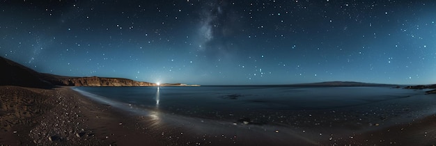 Foto un cielo estrellado impresionante sobre una playa tranquila por la noche con suaves olas del océano