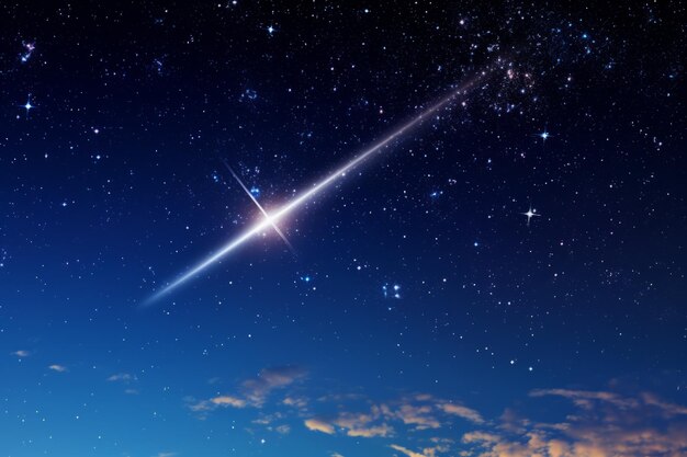 El cielo estrellado de la noche con la estrella caída