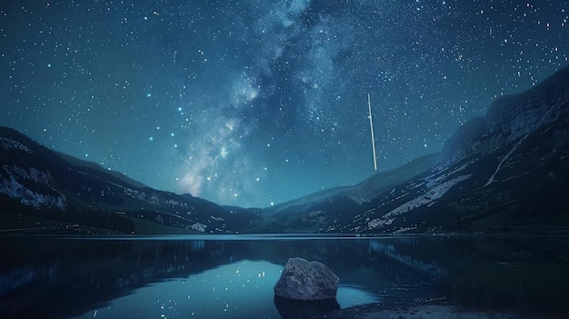 El cielo estrellado por la noche sobre el lago