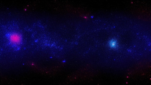 Cielo estrellado nocturno y galaxia roja azul brillante