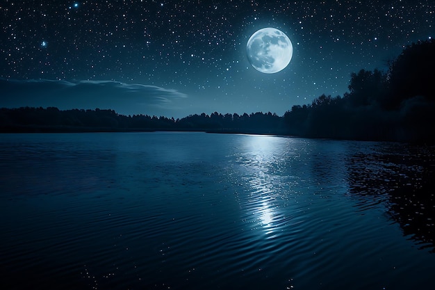 El cielo estrellado y el reflejo de la luna llena