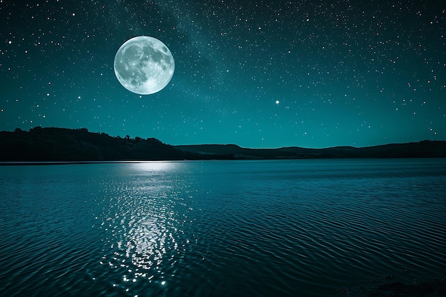 El cielo estrellado y el reflejo de la luna llena