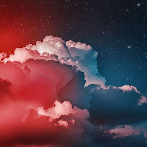 El cielo etéreo pintado en tonos rojos y azules salpicado de estrellas