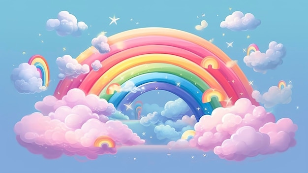 Cielo de fantasía arco iris Cielos de hadas colores del arco iris paisaje mágico y cielo de ensueño fondo ilustración AI generativo