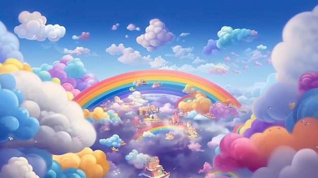 Cielo de fantasía arco iris Cielos de hadas colores del arco iris paisaje mágico y cielo de ensueño ilustración de fondo AI Generativo