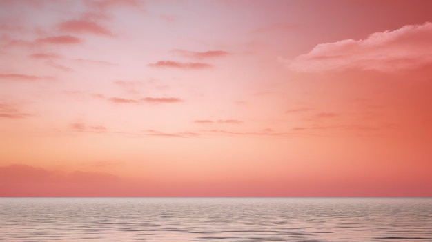 Cielo gradiente durante una puesta de sol de tonos rosados suaves sobre un océano tranquilo creado con tecnología de IA generativa