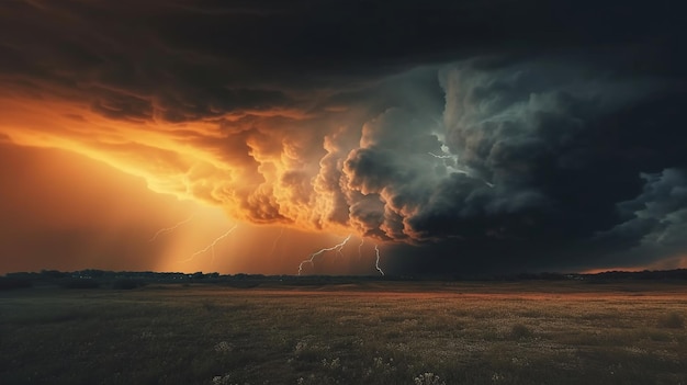 Cielo gris amarillo anaranjado con nubes Imagen generada por IA