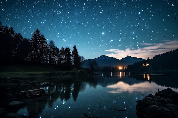 Un cielo lleno de estrellas en una foto de paisaje nocturno