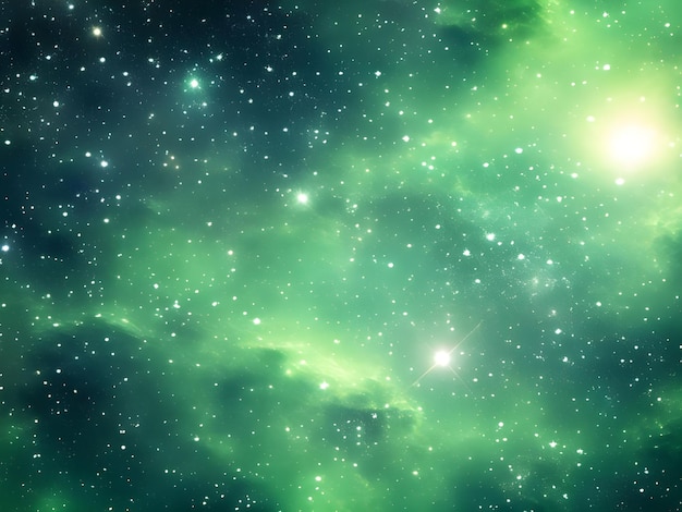 un cielo lleno de estrellas verdes y galaxias