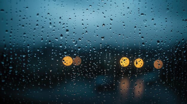 Cielo lluvioso detrás de la ventana de vidrio sombrío y mal tiempo