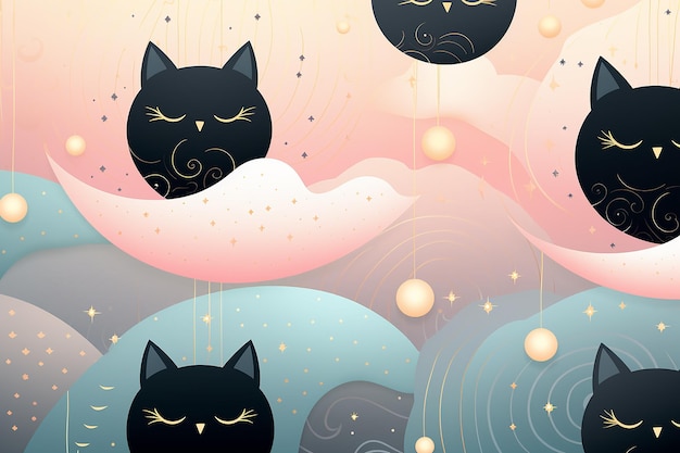Foto el cielo mágico de ensueño del gato papel tapiz de color pastel