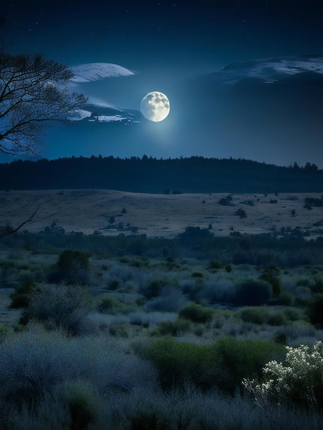 Foto un cielo de medianoche iluminado por una brillante luna llena