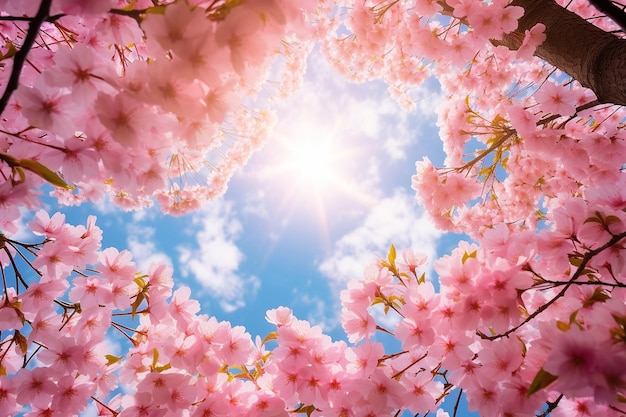 El cielo mirando a través de las flores de primavera