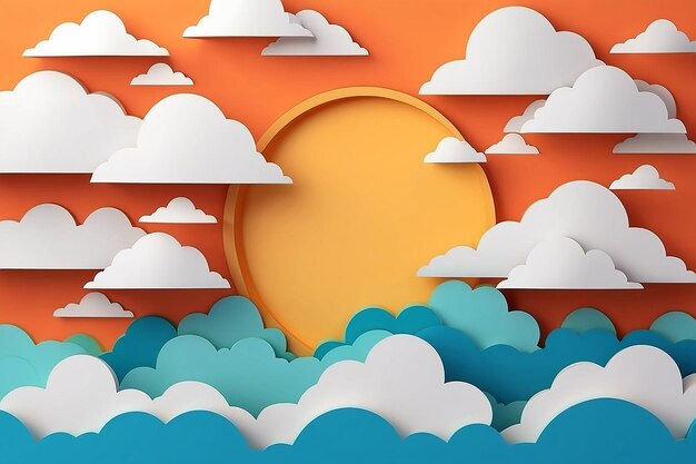 Foto cielo naranja con couds fondo cortado en papel ilustración de stock de diseño 3d de moda