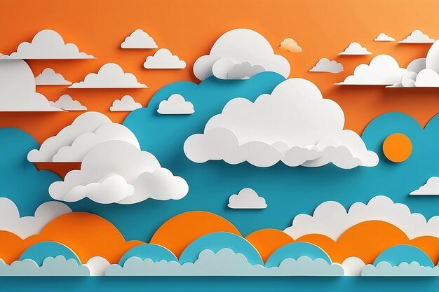 Foto cielo naranja con couds fondo de corte de papel ilustración de stock de diseño 3d de moda