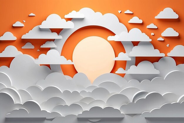 Cielo naranja con couds Fondo de corte de papel Ilustración de stock de diseño 3D de moda